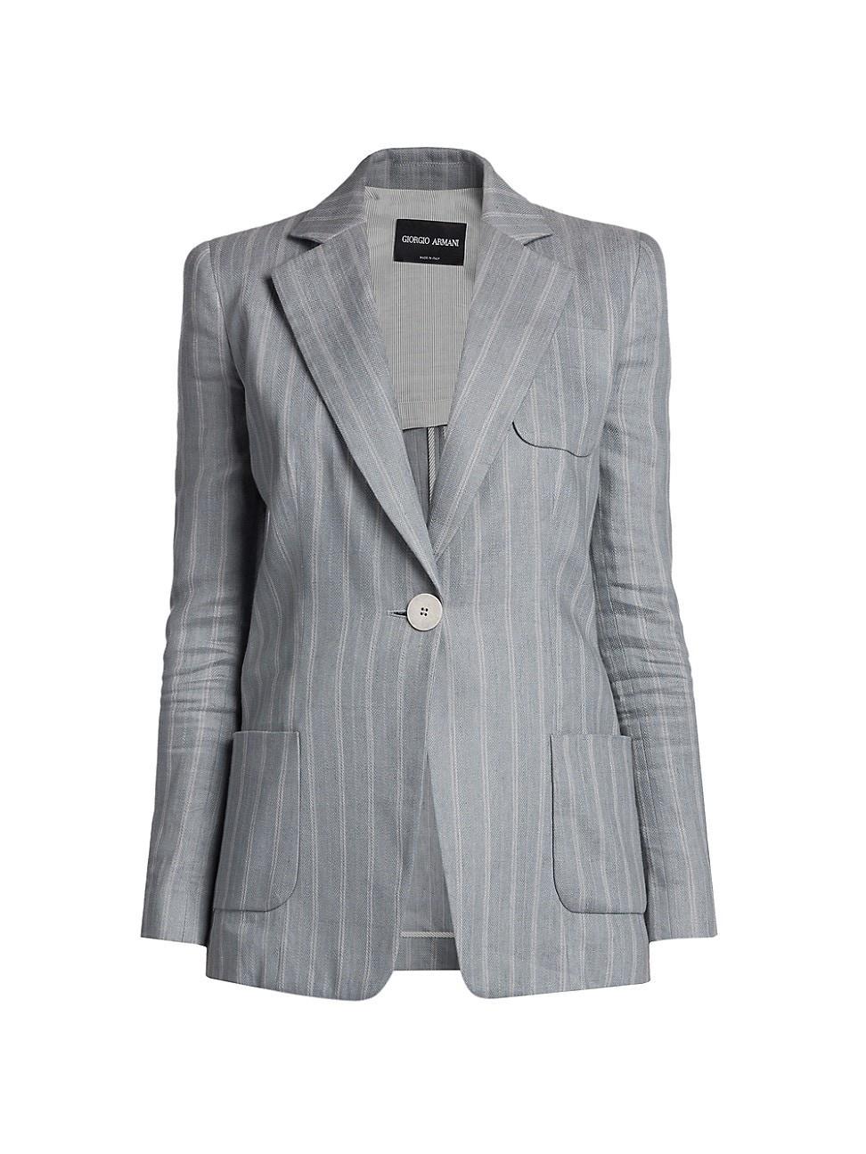 Womens Striped Linen-Blend Jacket Product Image