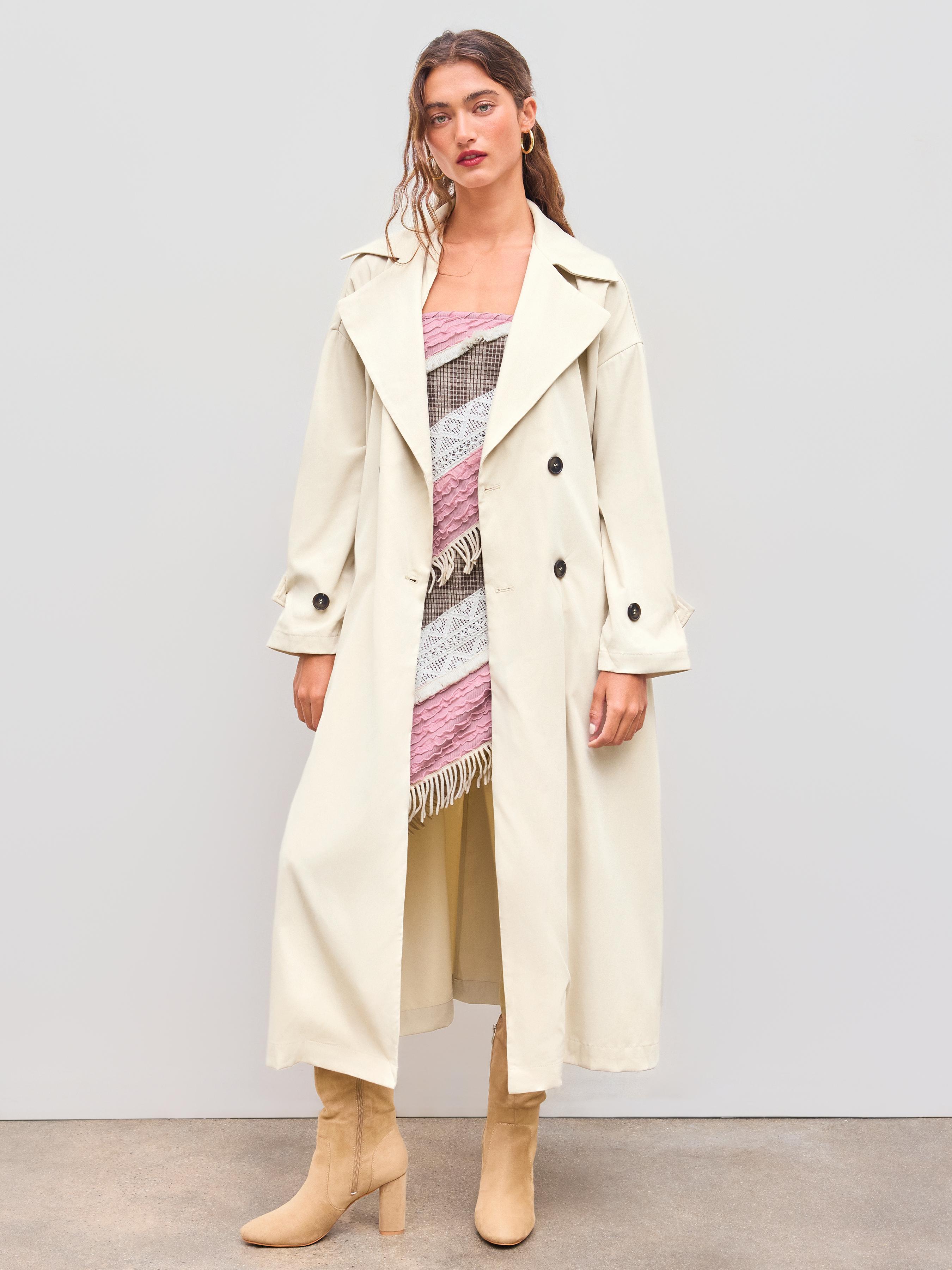 Oversized Solid Collar Long Trench Coat With Belt product image