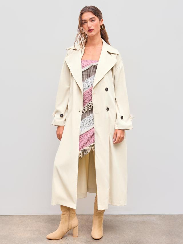 Oversized Solid Collar Long Trench Coat With Belt Product Image