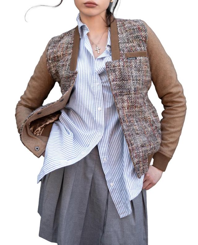 Members Only Womens Updated Tweed Varsity Jacket with Contrast Sleeve Product Image