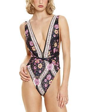 Agua Bendita Ellis Aguja Belted Floral One-Piece Swimsuit Product Image