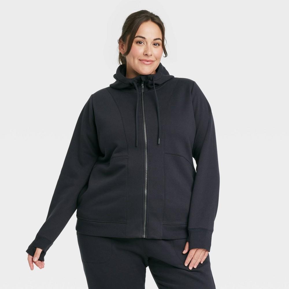 Womens Fleece Full Zip Hoodie - All In Motion Black 4X Product Image