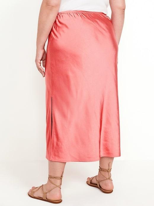 High-Waisted Satin Midi Slip Skirt Product Image