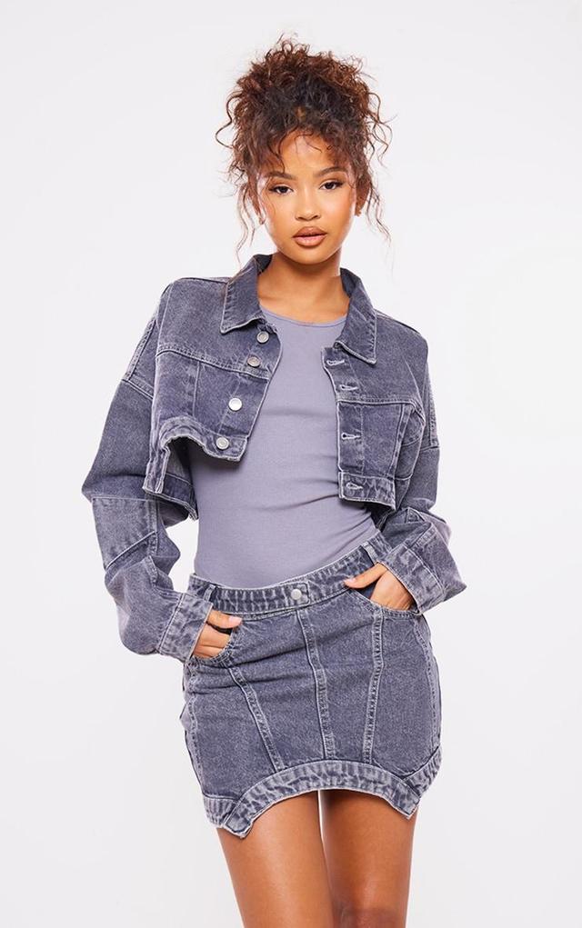 Grey Washed Curved Hem Denim Jacket Product Image