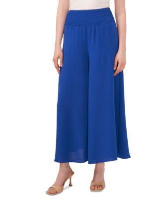 Petite Crinkle Smocked-Waist Wide-Leg Pants Product Image