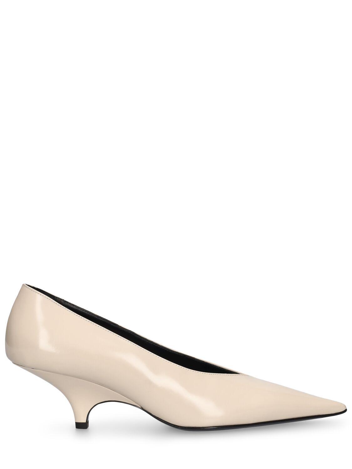 55mm The Wedge-heel Leather Pumps In Cream Product Image