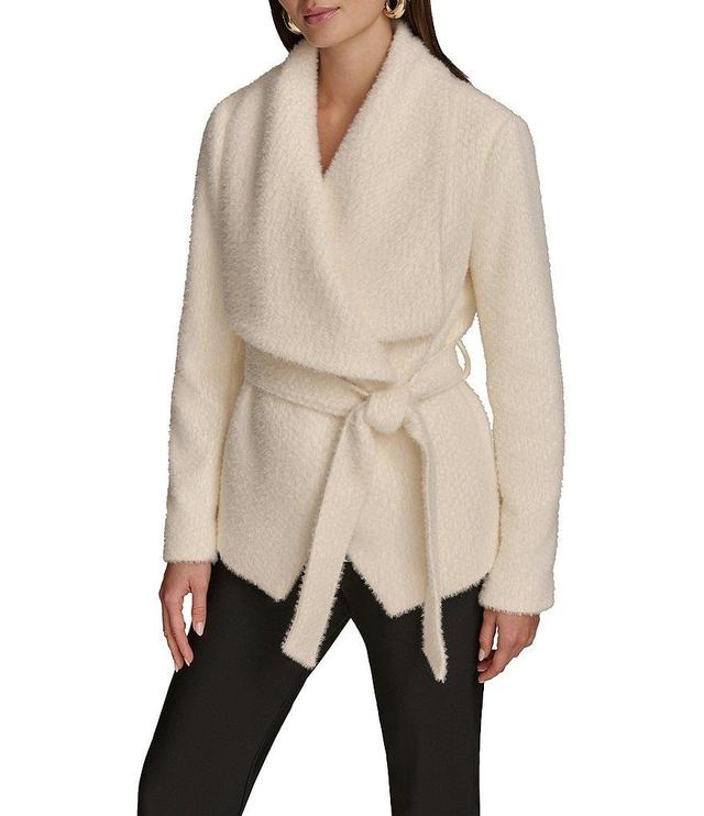 Donna Karan Jacquard Shawl Collar Long Sleeve Tie Waist Wrap Jacket Product Image