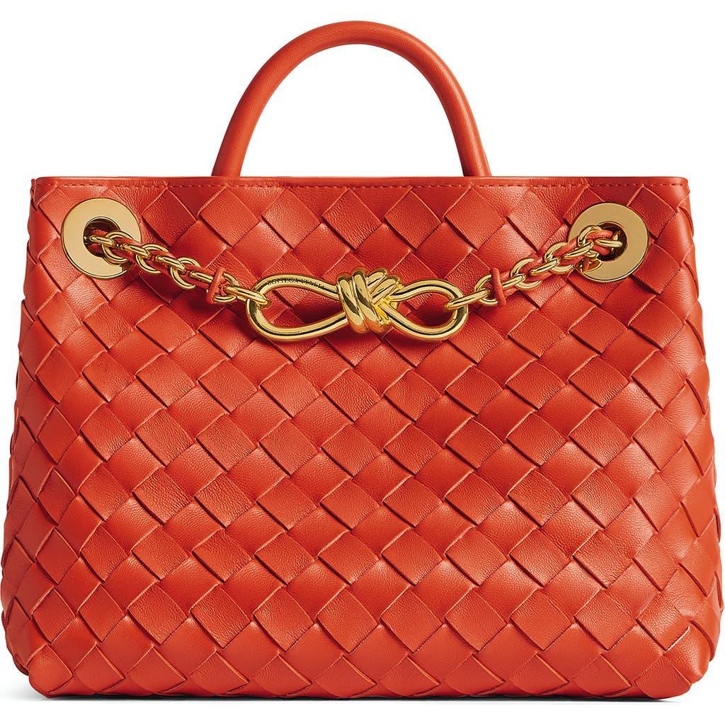 Women's Small Andiamo Intrecciato Leather Top-handle Bag In Orange Product Image