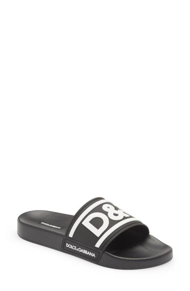 Logo-embossed Rubber Slides In Black White Product Image