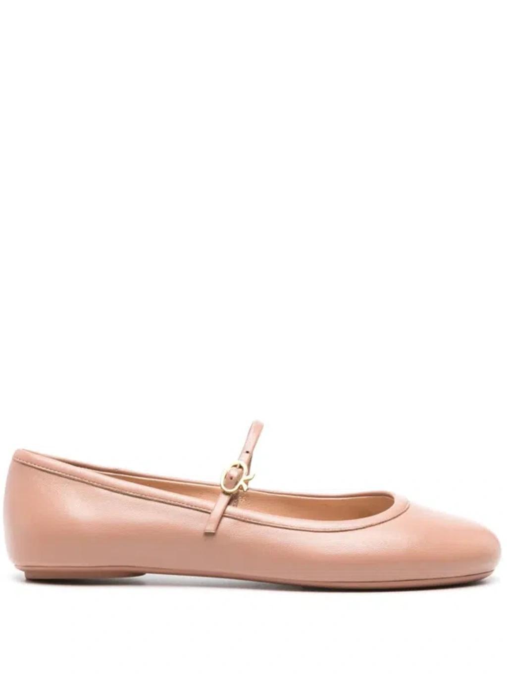 GIANVITO ROSSI Carla Leather Ballerina Shoes In Beige Product Image