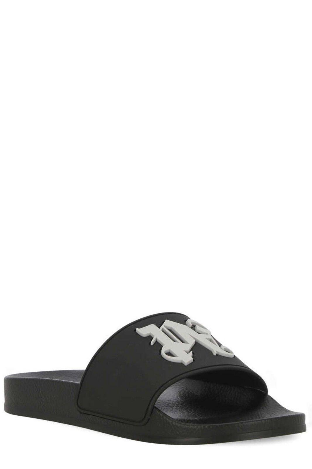 PALM ANGELS Embossed-monogram Slides In Black Ligh Product Image