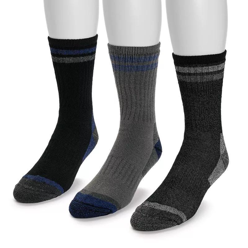 Mens MUK LUKS 3-Pack Crew Hike Heat Retaining Socks, Ebony Grey Product Image