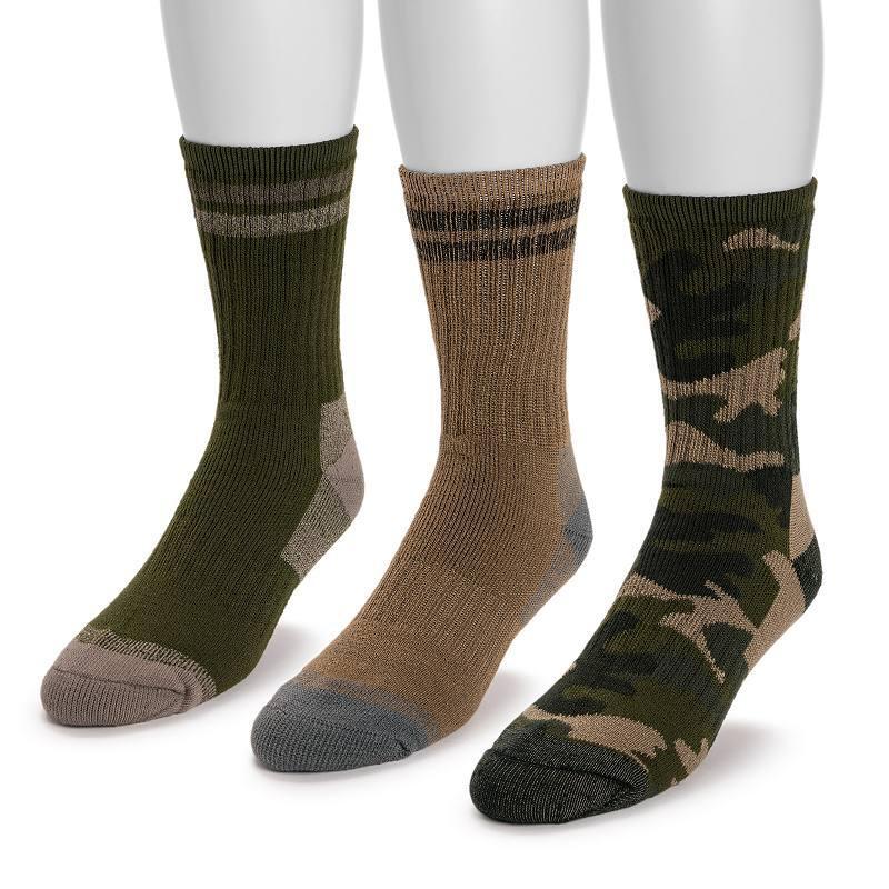 Mens MUK LUKS 3-Pack Crew Hike Heat Retaining Socks, Ebony Grey Product Image