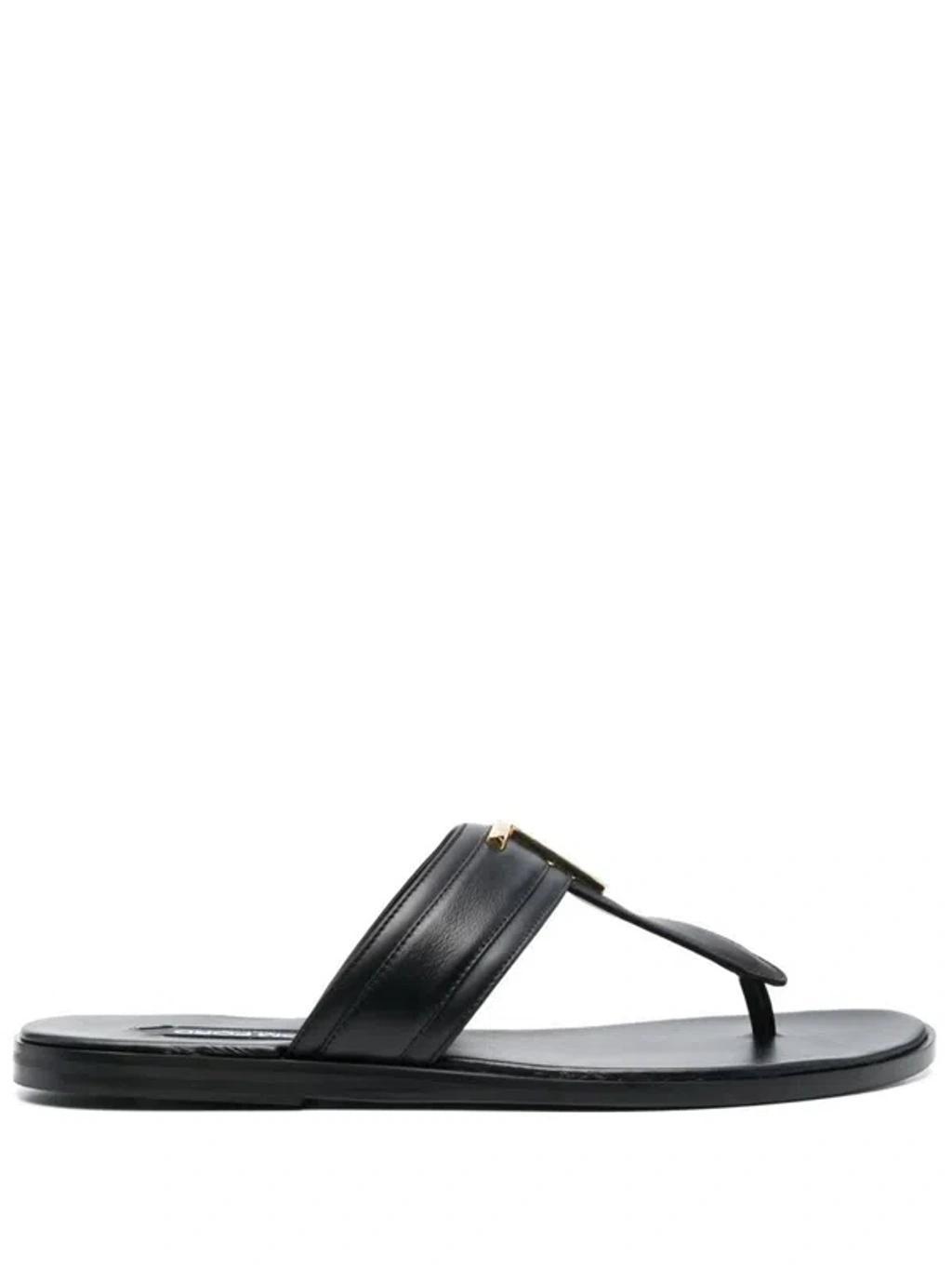 Logo-plaque Leather Flip Flops In Black Product Image