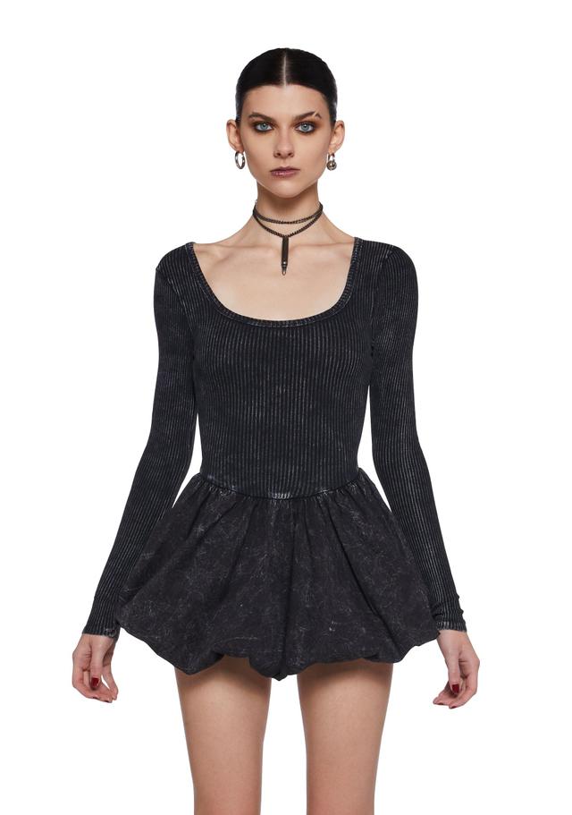 Womens Sexy 90s Y2K Washed Skater Mini Dress With Bubble Skirt - Black Product Image