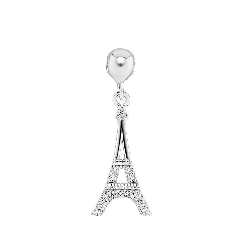 PRIMROSE Sterling Silver Polished Pave Cubic Zirconia Eiffel Tower Sliding Charm, Womens, Sterling Clear Product Image