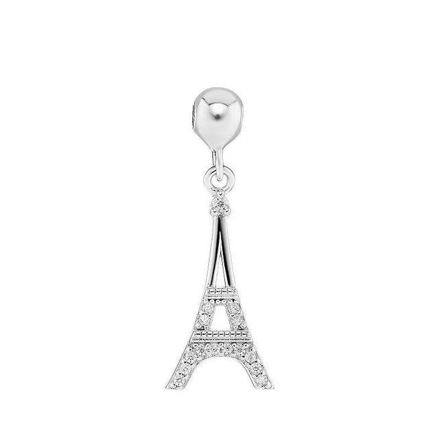 PRIMROSE Sterling Silver Polished Pave Cubic Zirconia Eiffel Tower Sliding Charm, Womens, Sterling Clear Product Image