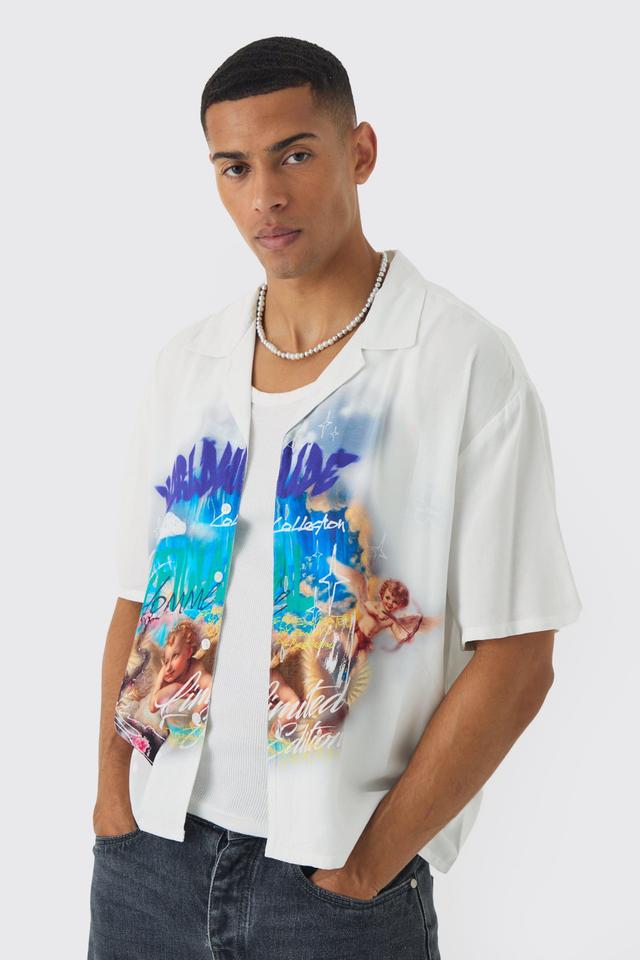 Oversized Cherub Printed Boxy Revere Shirt | boohooMAN USA Product Image