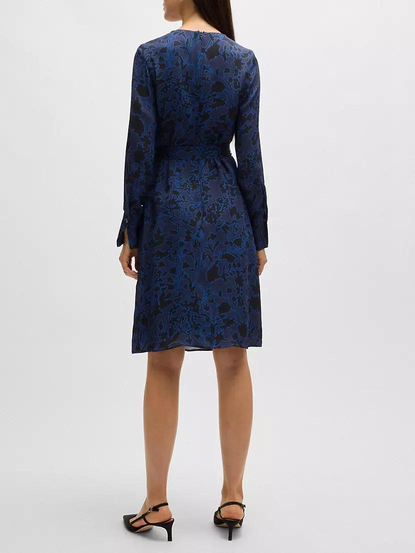 Long-Sleeved Dress with Floral Print and Belt Product Image