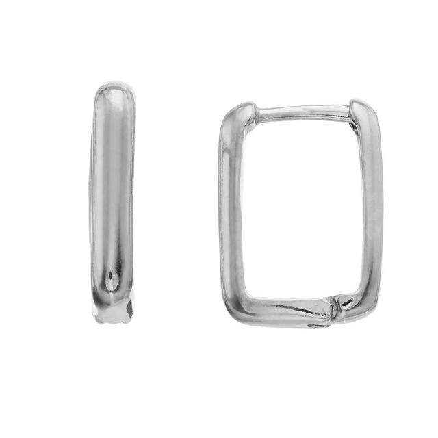 Sterling Silver Rectangular Huggie Earrings, Womens, White Product Image