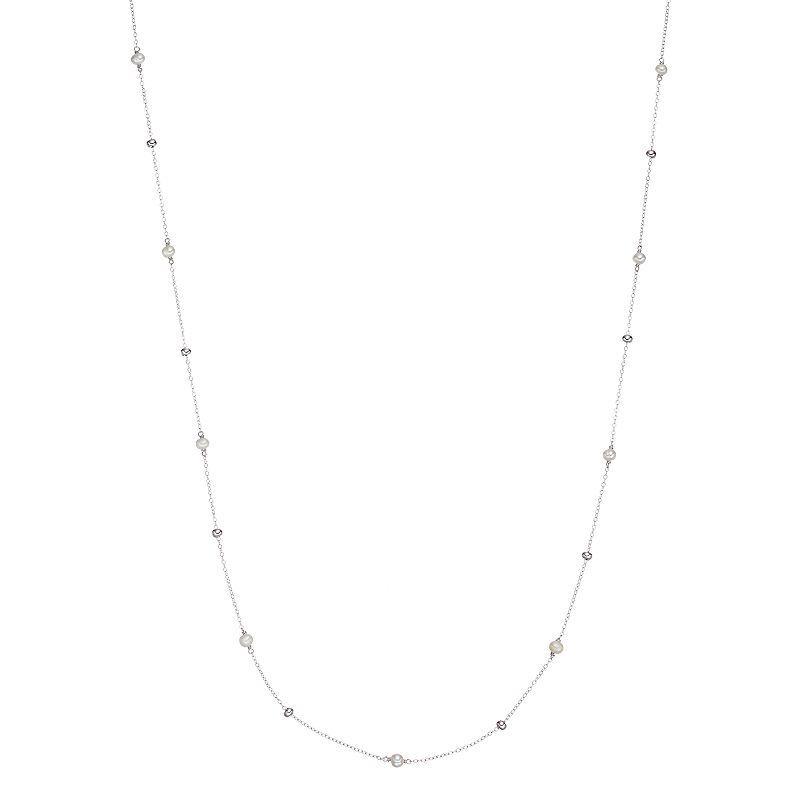 Sterling Silver Freshwater Cultured Pearl Beaded Long Necklace, Womens White Product Image