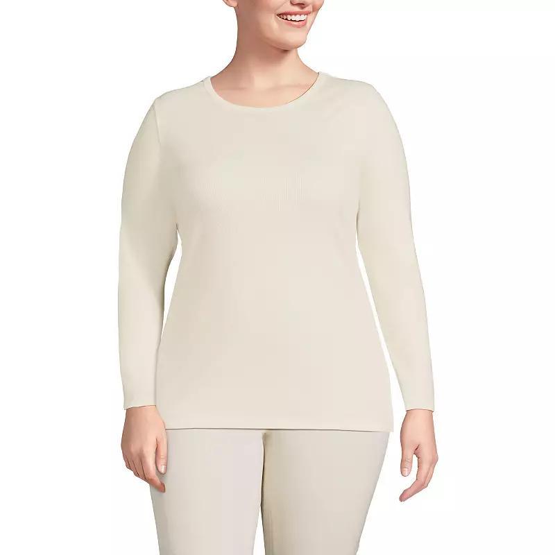 Plus Size Lands End Long Sleeve Micro Rib Crewneck Top, Womens Product Image