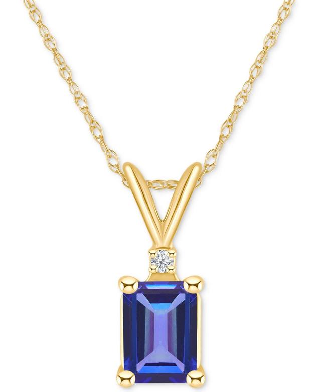 Celebration Gems 14k Gold Emerald Cut Tanzanite & Diamond Accent Pendant Necklace, Womens Purple Product Image