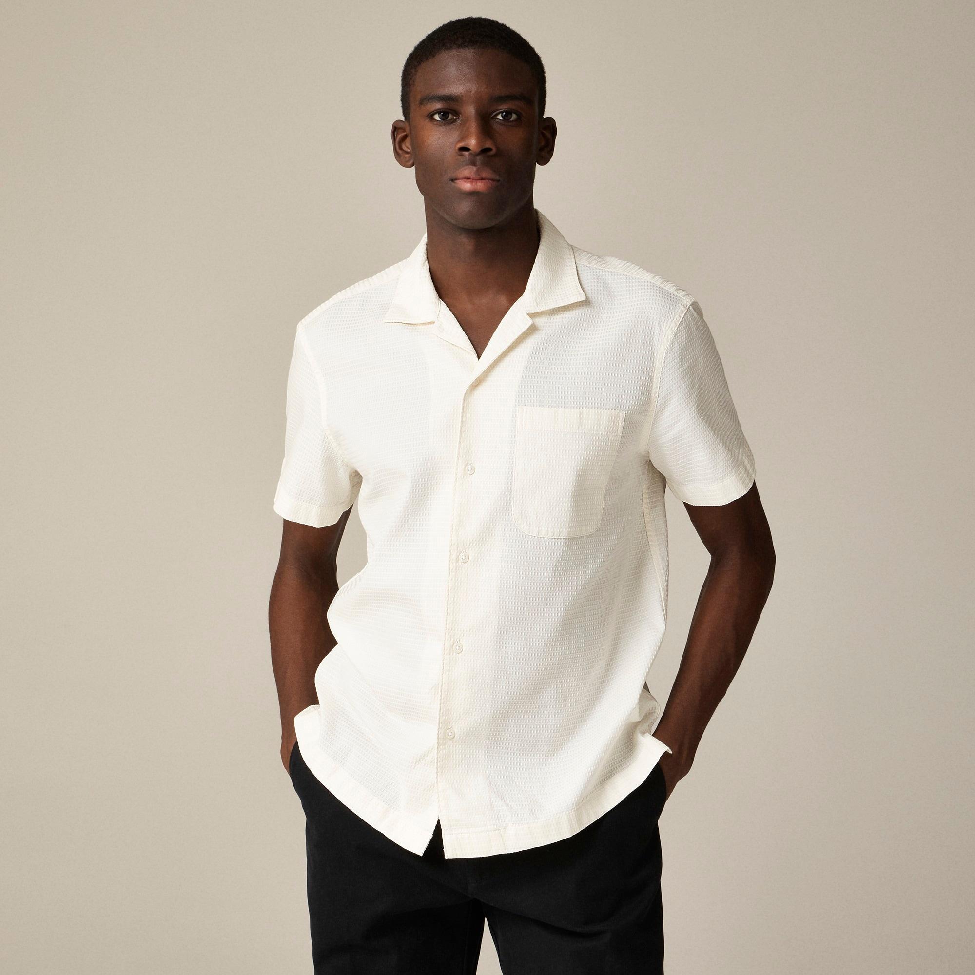 Relaxed short-sleeve textured cotton camp-collar shirt Product Image