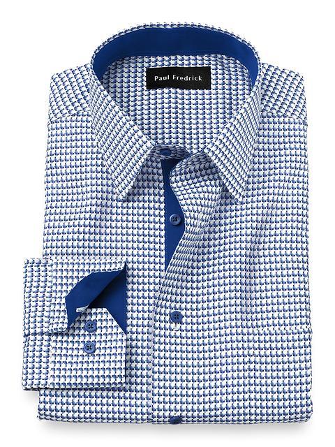 Non-Iron Cotton Houndstooth Dress Shirt With Contrast Trim - Blue Product Image