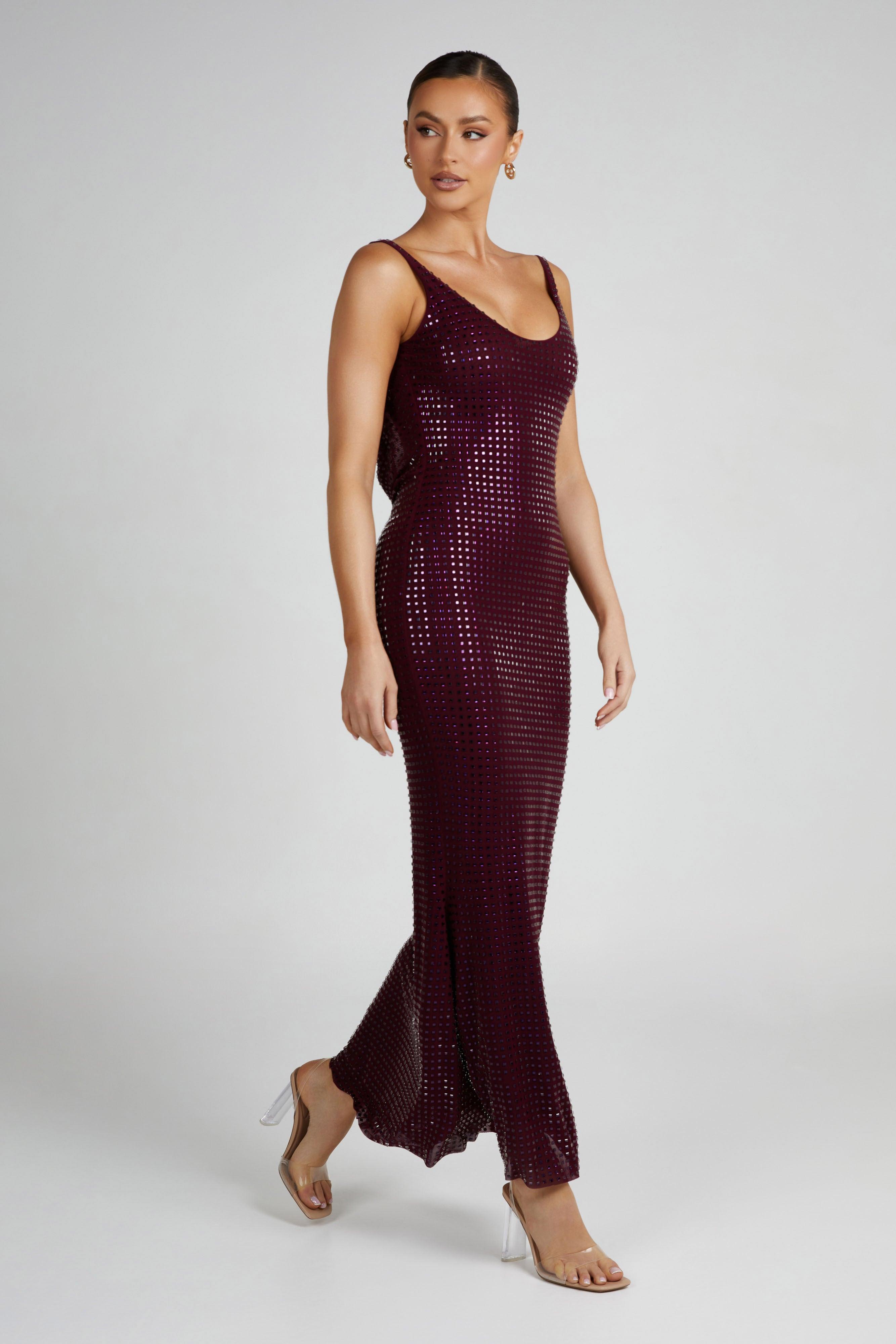 Pam Square Diamante Maxi Dress - Berry Product Image