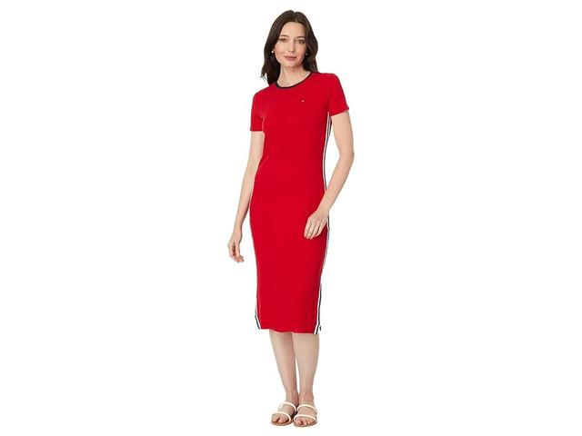 Tommy Hilfiger Ribbed Midi Dress (Scarlet) Women's Dress Product Image