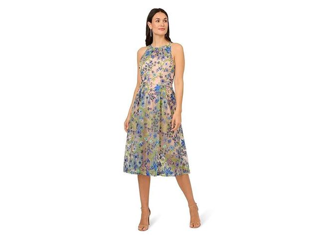 Adrianna Papell Floral Embroidered Fit & Flare Midi Dress Product Image