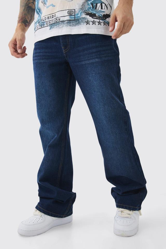 Relaxed Rigid Flare Jean In Indigo | boohooMAN USA Product Image