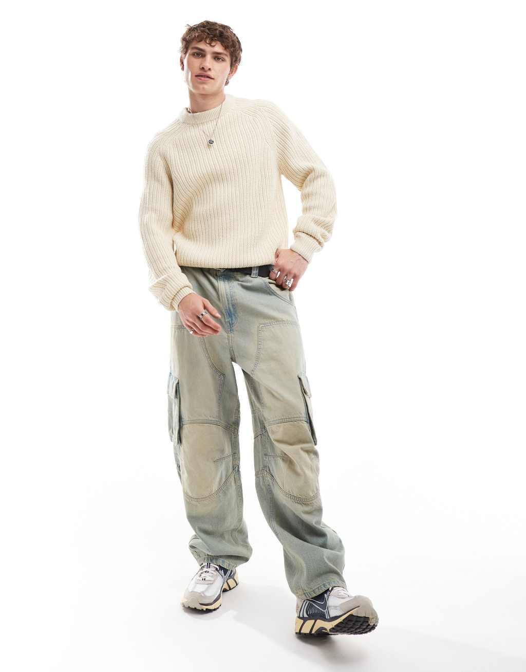 COLLUSION knitted crew neck sweater in ecru Product Image