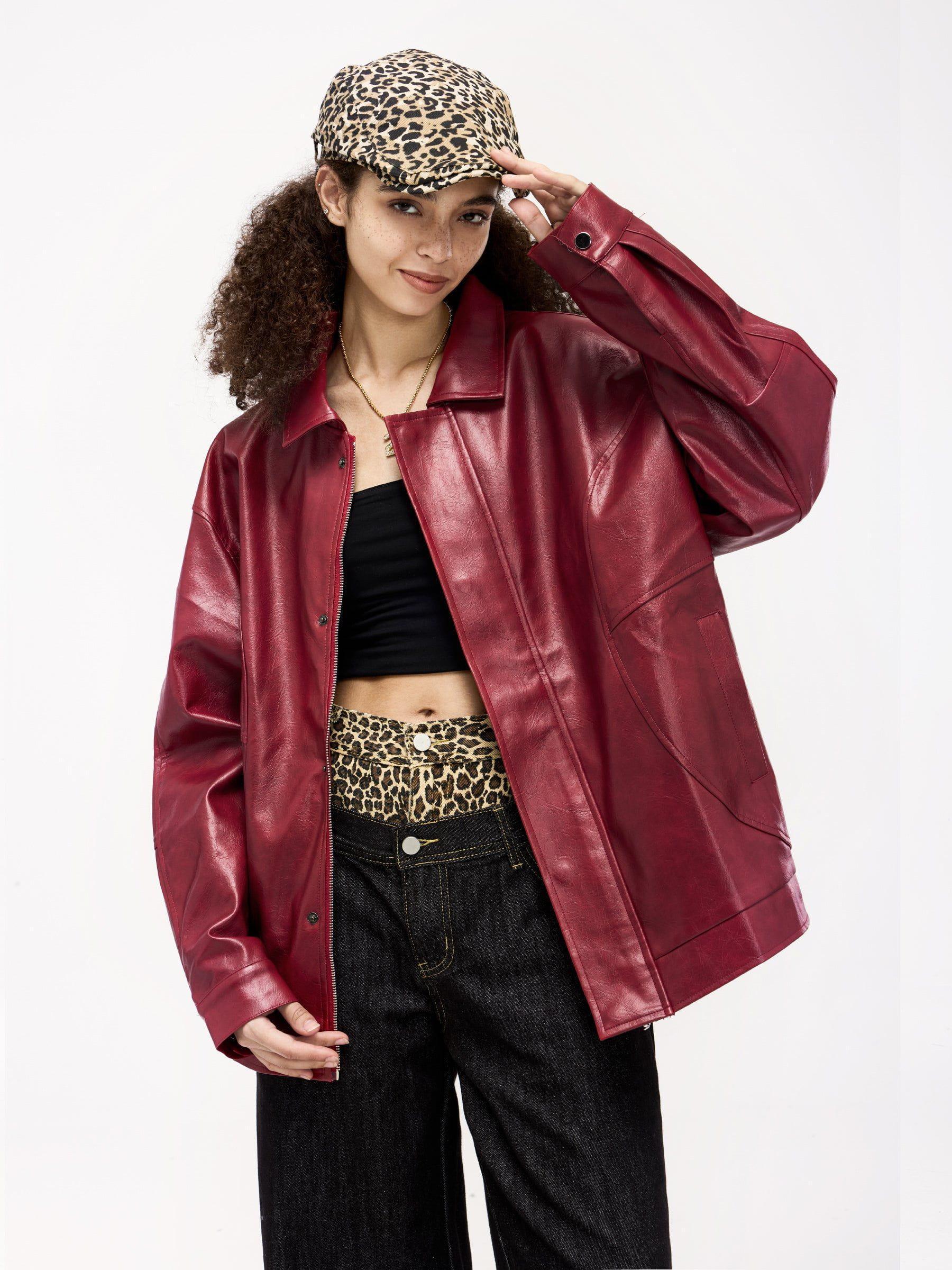 Aelfric Eden Vintage Burgundy Essential Faux Leather Jacket Product Image