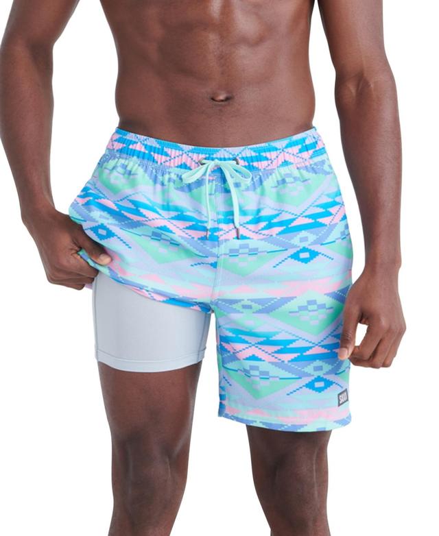 Saxx Mens Oh Buoy 2N1 Geo Gradient Printed Volley 7 Swim Shorts Product Image