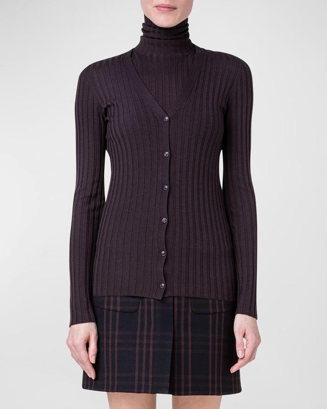 Akris Virgin Wool & Silk Rib Cardigan Product Image