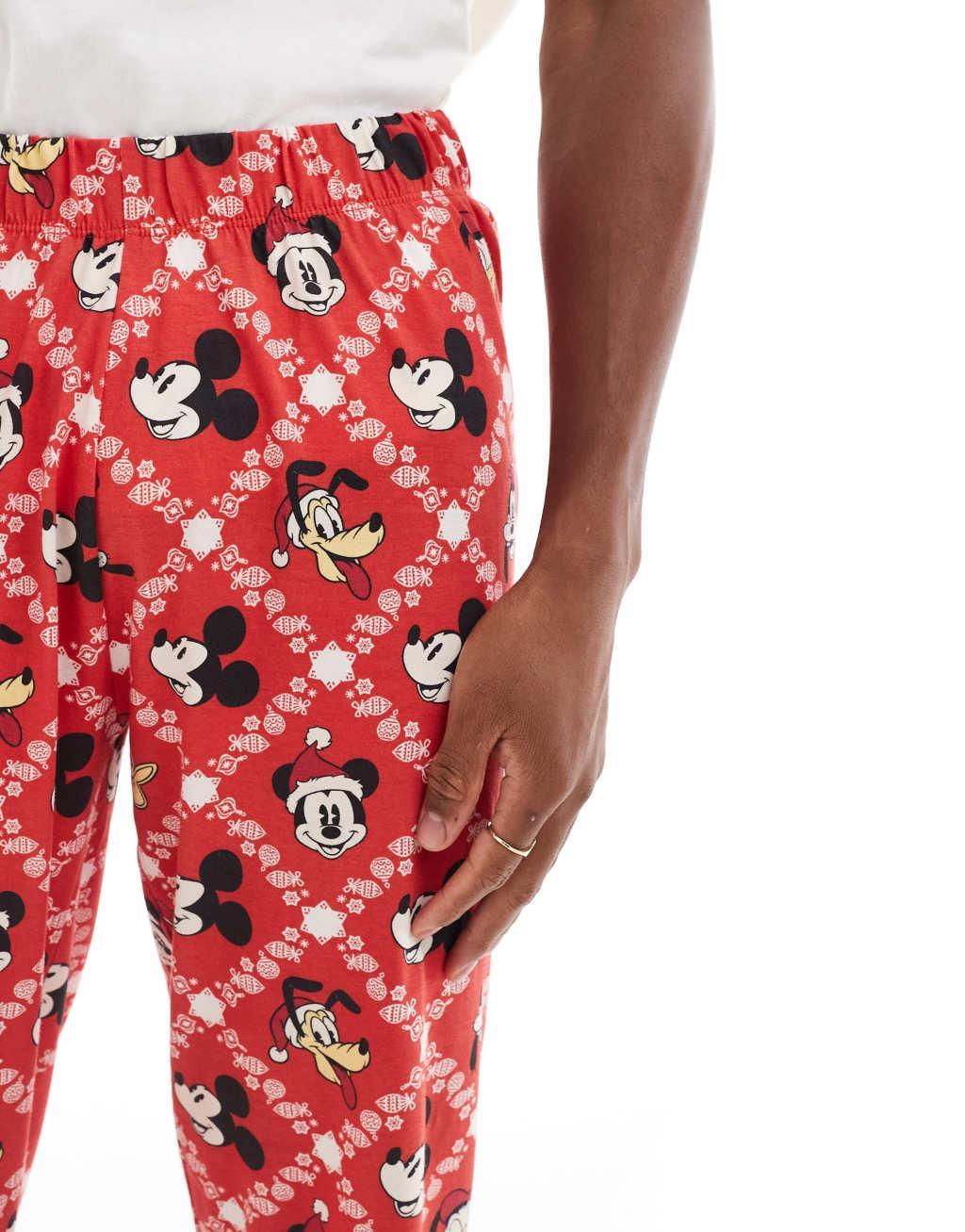 ASOS DESIGN pajama set with Christmas Mickey and Friends prints in red Product Image