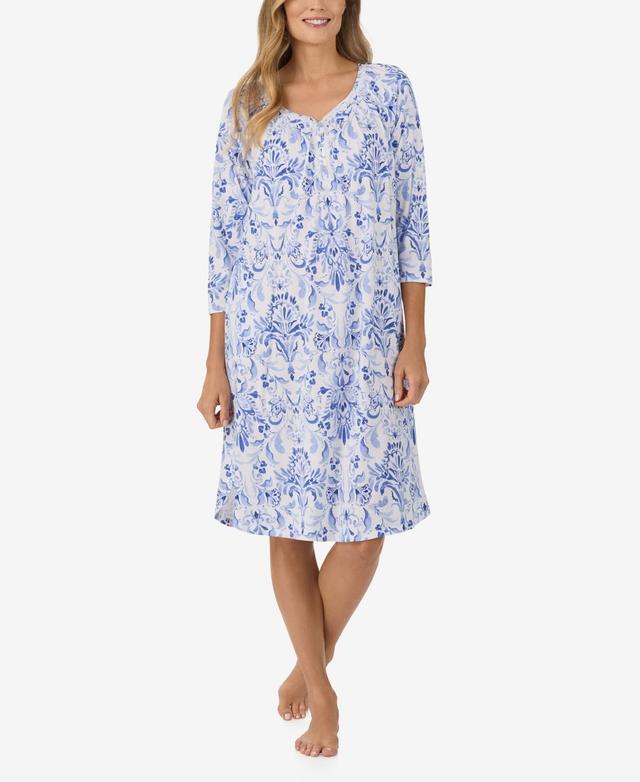 Aria Womens Cotton 3/4-Sleeve Printed Nightgown Product Image