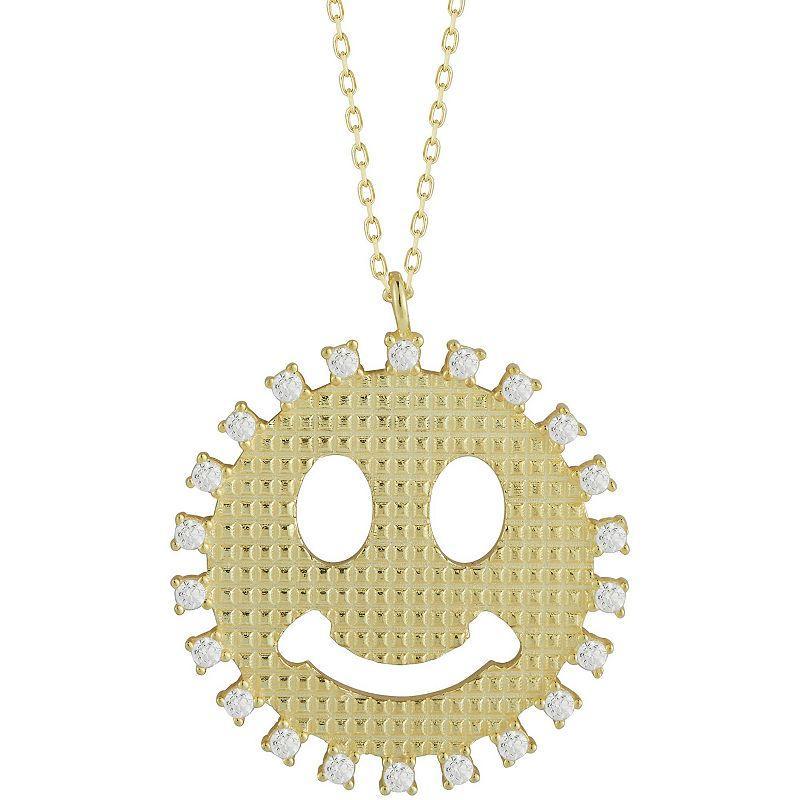 Sunkissed Sterling Cubic Zirconia Smiley Face Medallion Necklace, Womens Silver Tone Product Image