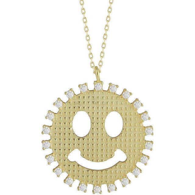 Sunkissed Sterling Cubic Zirconia Smiley Face Medallion Necklace, Womens Silver Tone Product Image