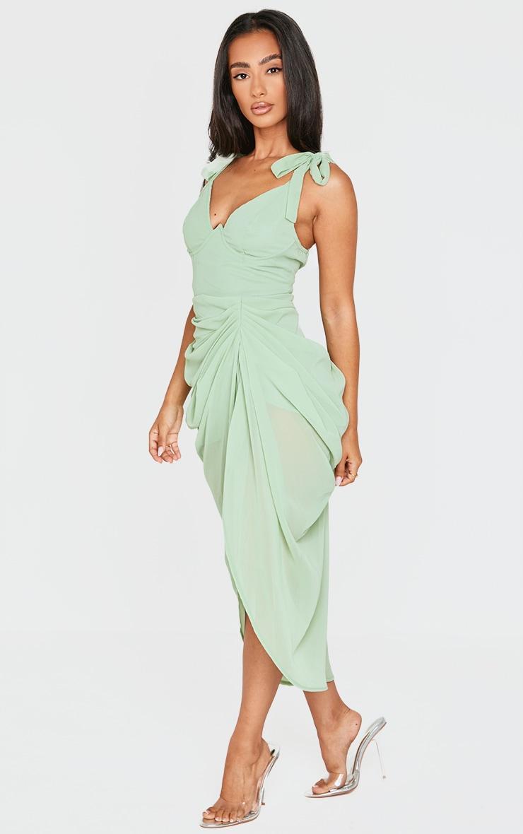 Petite Sage Green Underwire Detail Draped Midi Dress Product Image