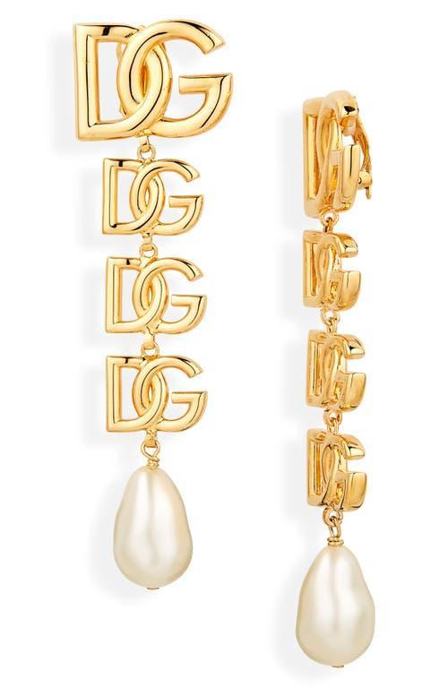 Dolce & Gabbana Logo Imitation Pearl Clip-On Drop Earrings Product Image