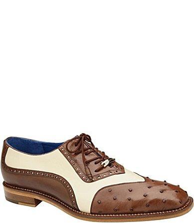 Belvedere Mens Seston Ostrich Quill Leather Colorblock Wingtip Oxfords Product Image