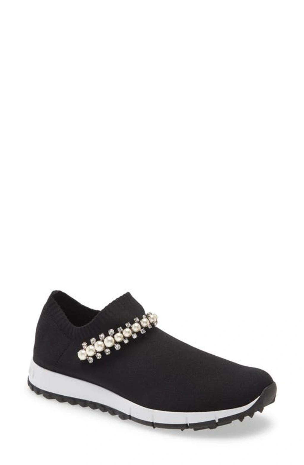 JIMMY CHOO Black Crystal And Pearl Verona Sneakers Product Image