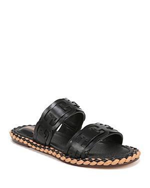 Sam Edelman Tatum Leather Logo Double Banded Rope Trim Slide Sandals Product Image