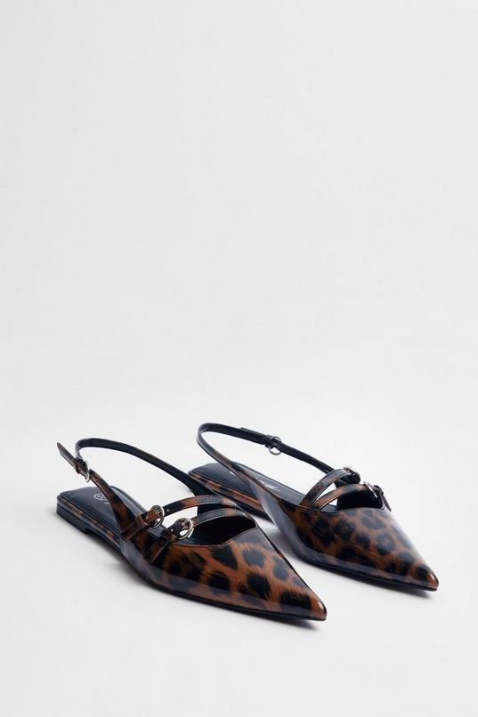 Faux Leather Leopard Print Double Strap Sling Back Court Ballerina Flats Product Image