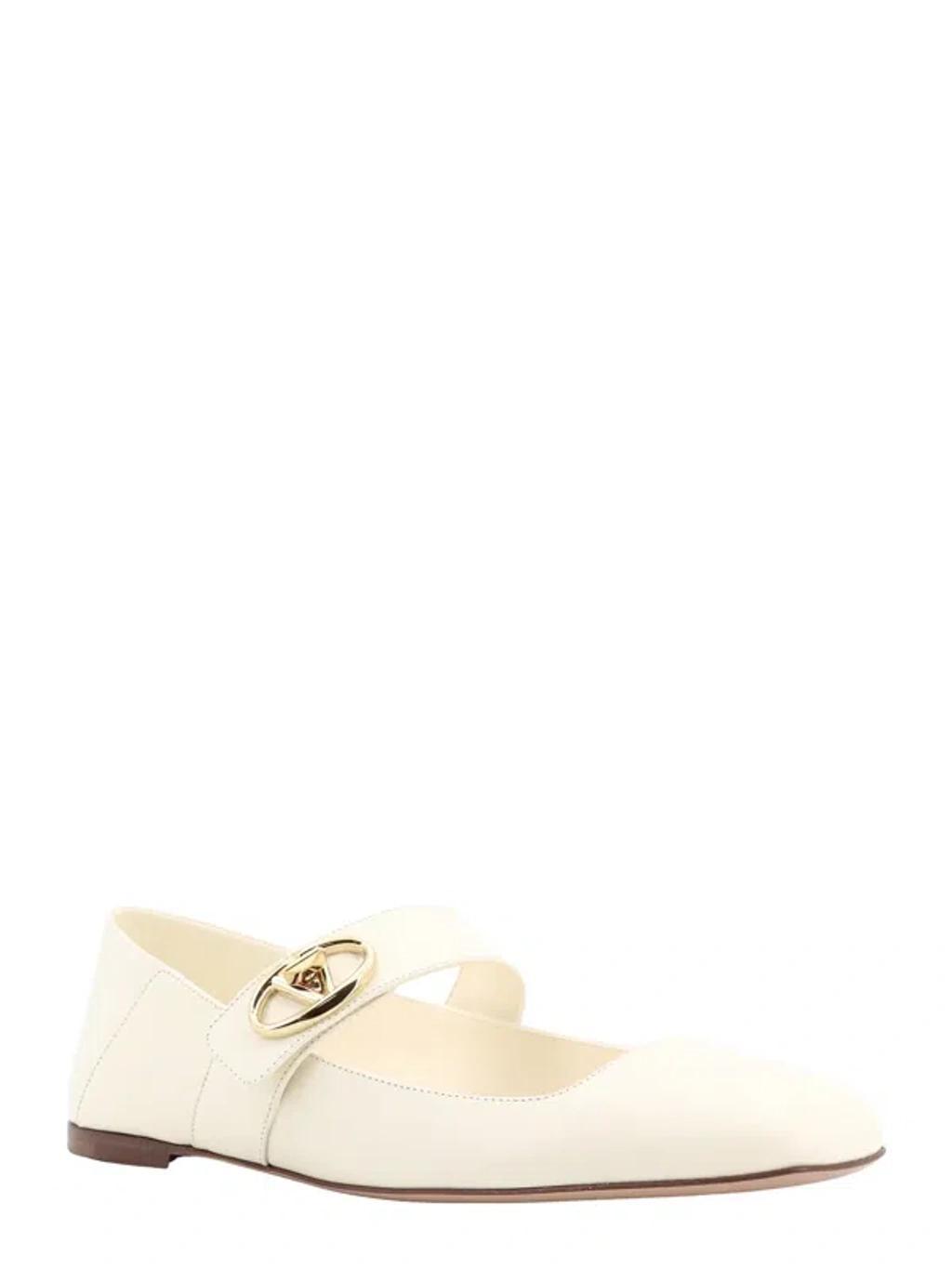 VALENTINO GARAVANI Ivory Leather Vlogo Locker Ballerinas Product Image