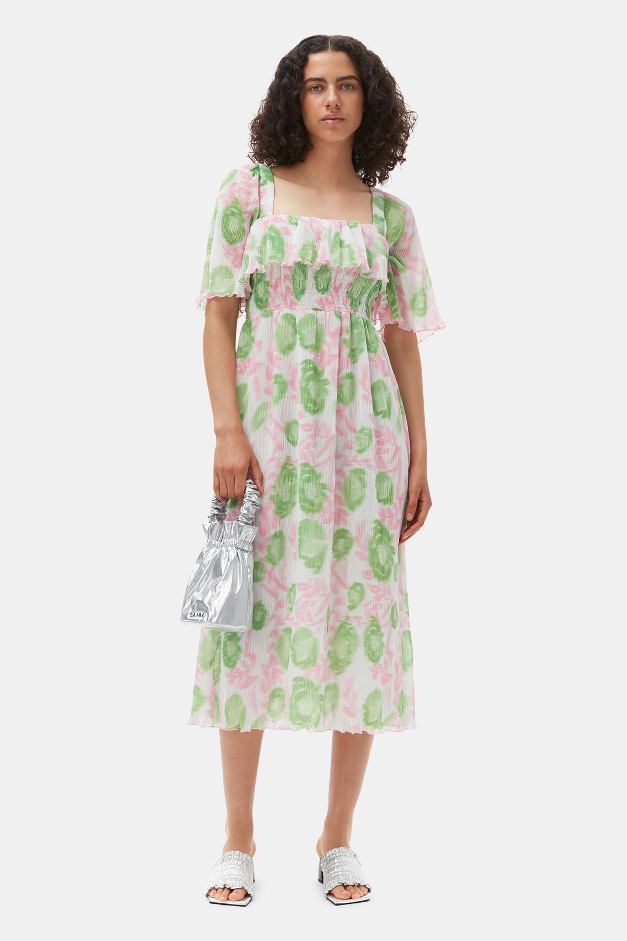 Pleated Georgette Midi Smock Dress Product Image