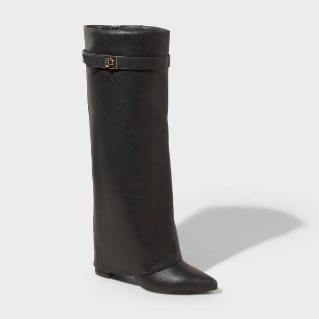 Womens Tambra Fold Over Tall Boots - A New Day Black 5.5 Product Image